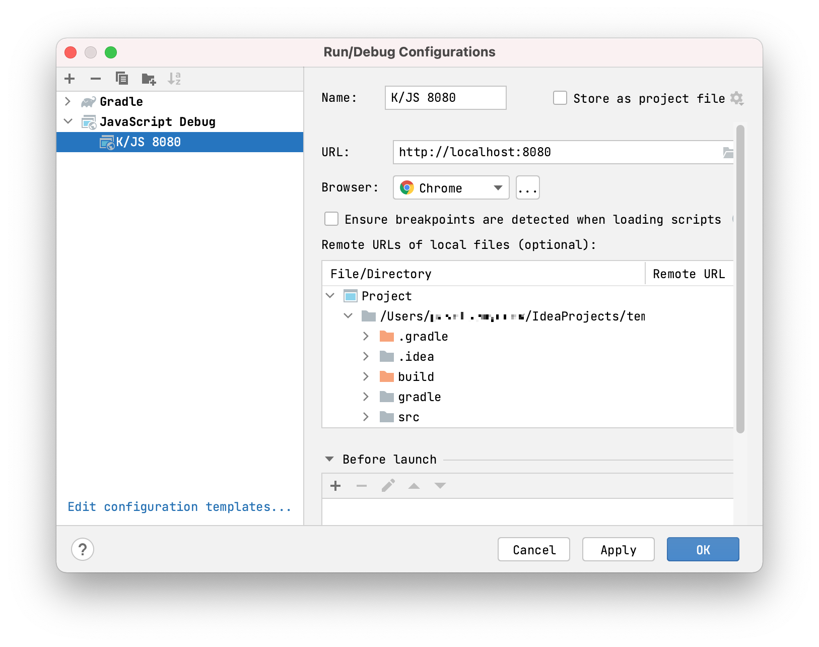 JavaScript debug configuration JavaScript debug configuration