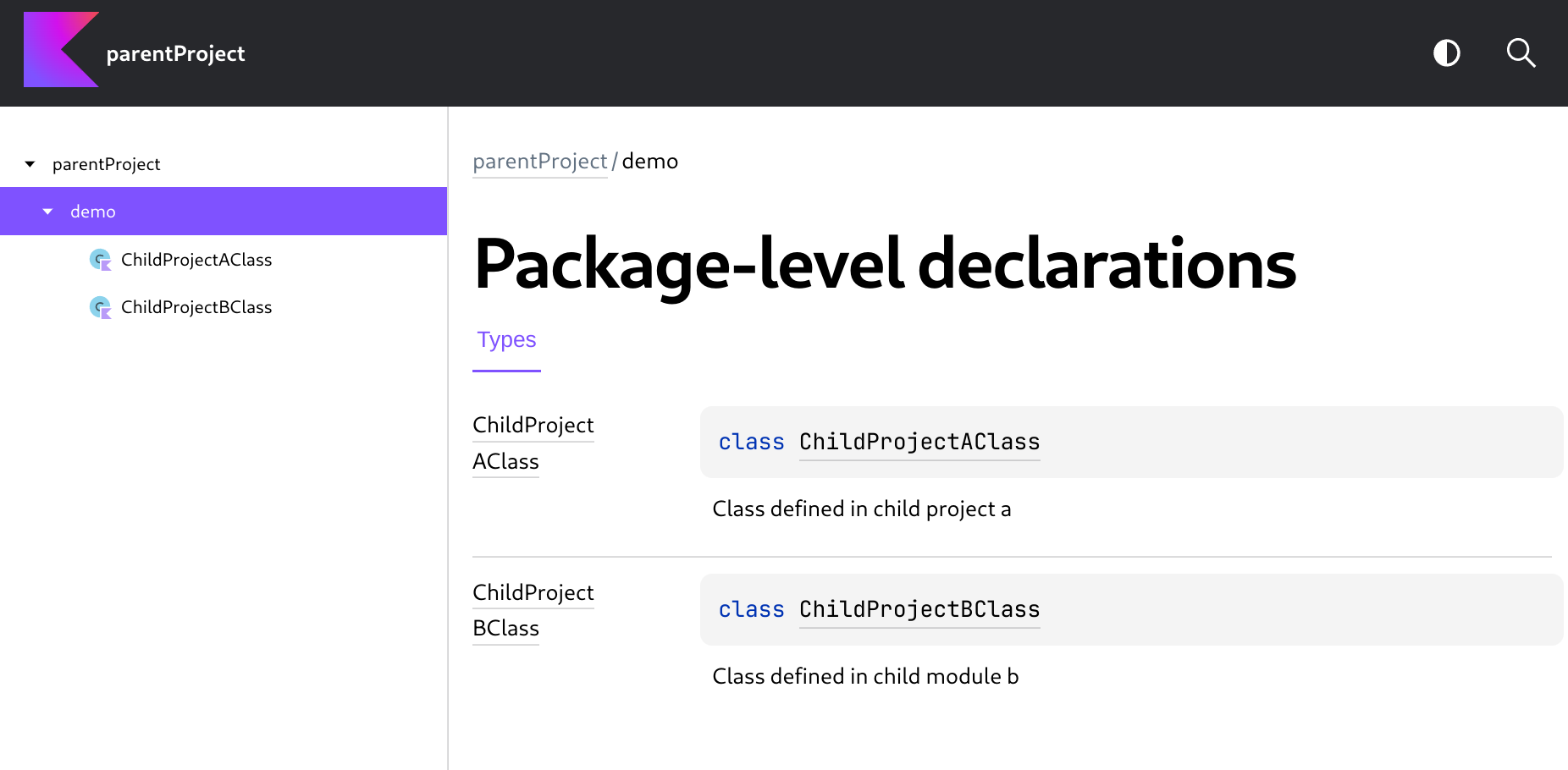 Screenshot for output of dokkaHtmlCollector task Screenshot for output of dokkaHtmlCollector task