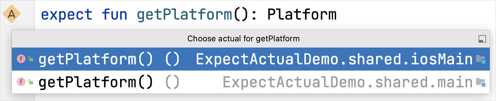IDE navigation from expected to actual declarations IDE navigation from expected to actual declarations