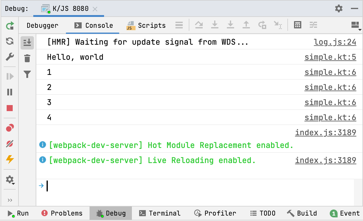 JavaScript debug output in the IDE JavaScript debug output in the IDE
