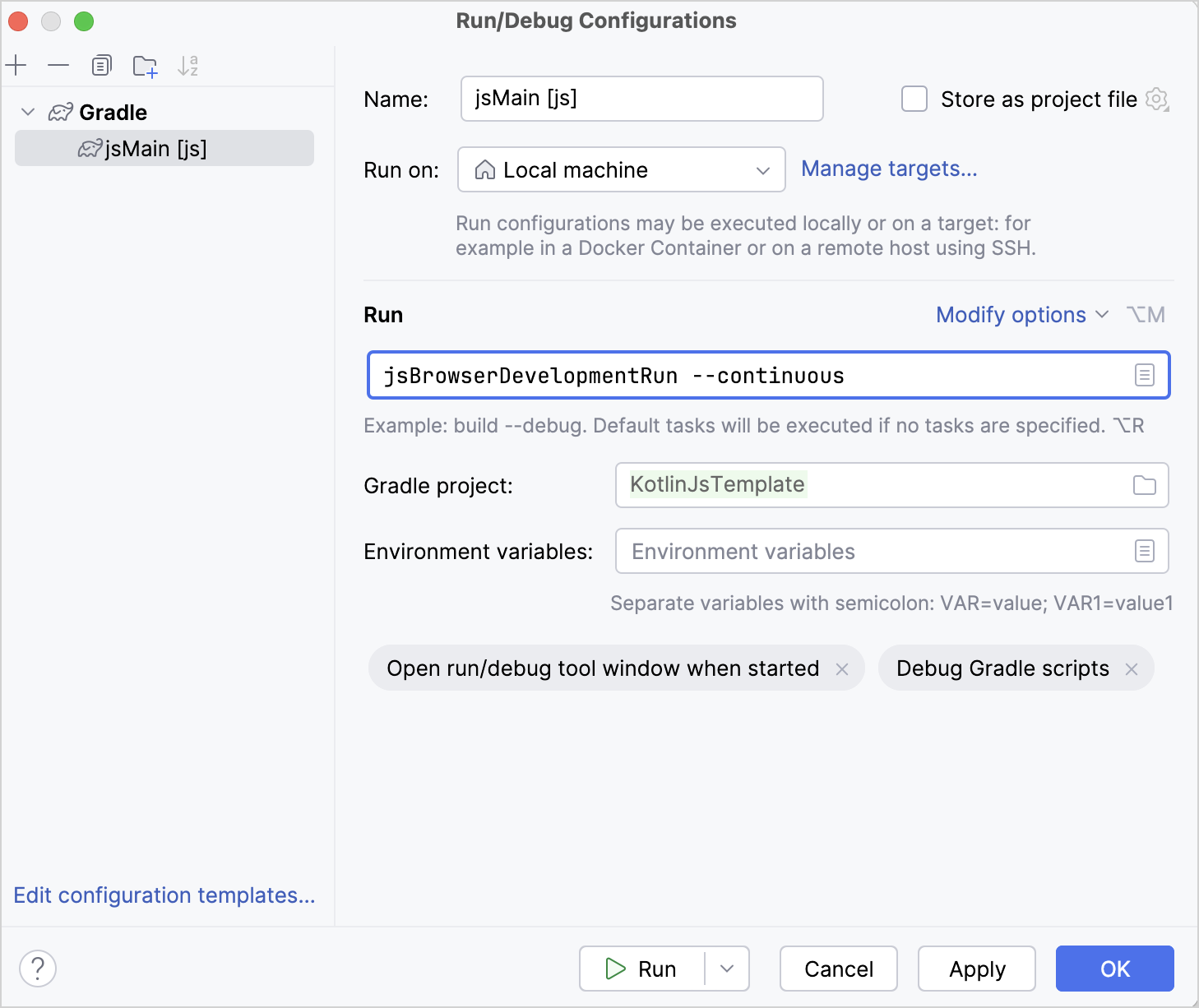 Continuous run configuration