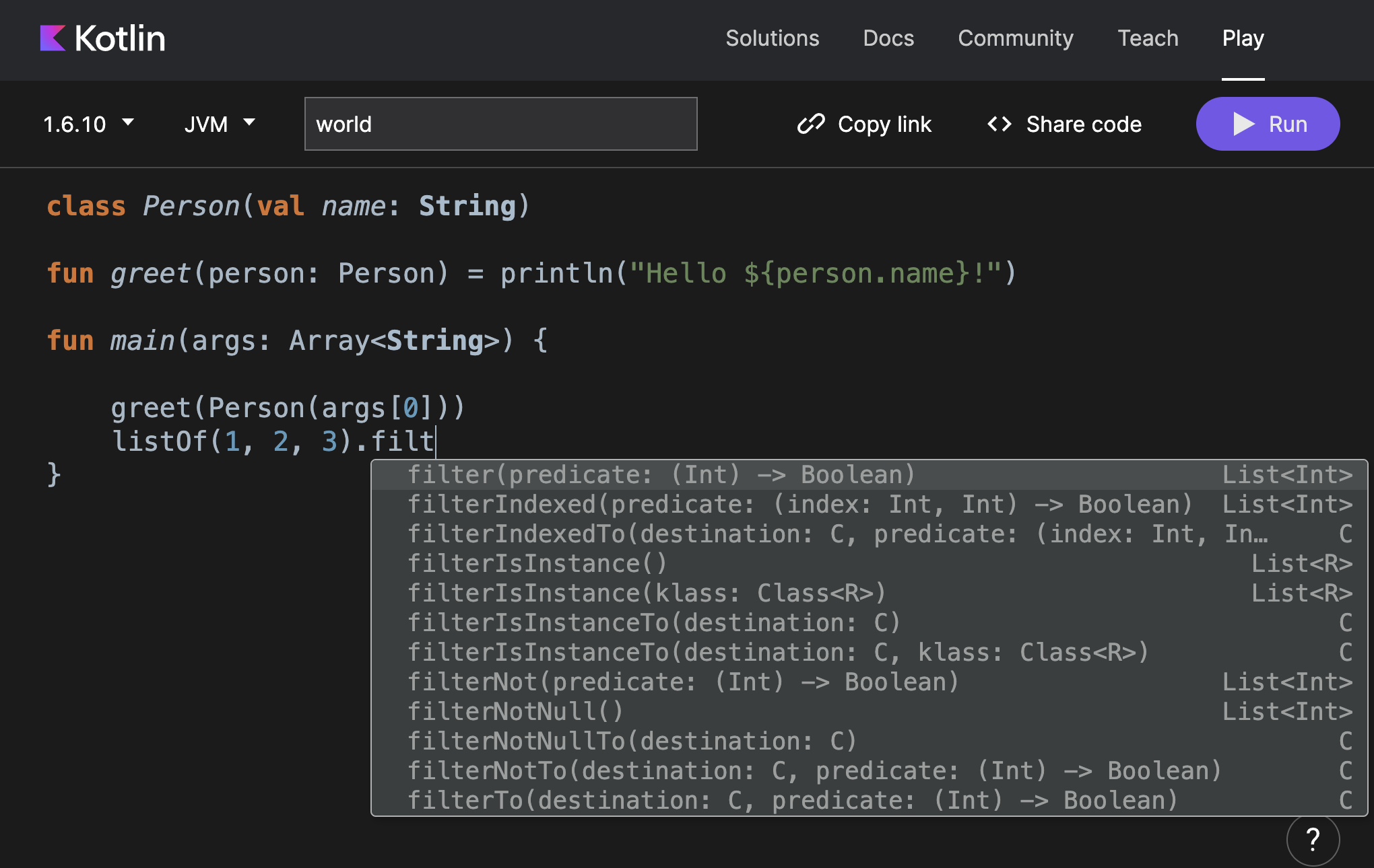 Playground: code completion Playground: code completion