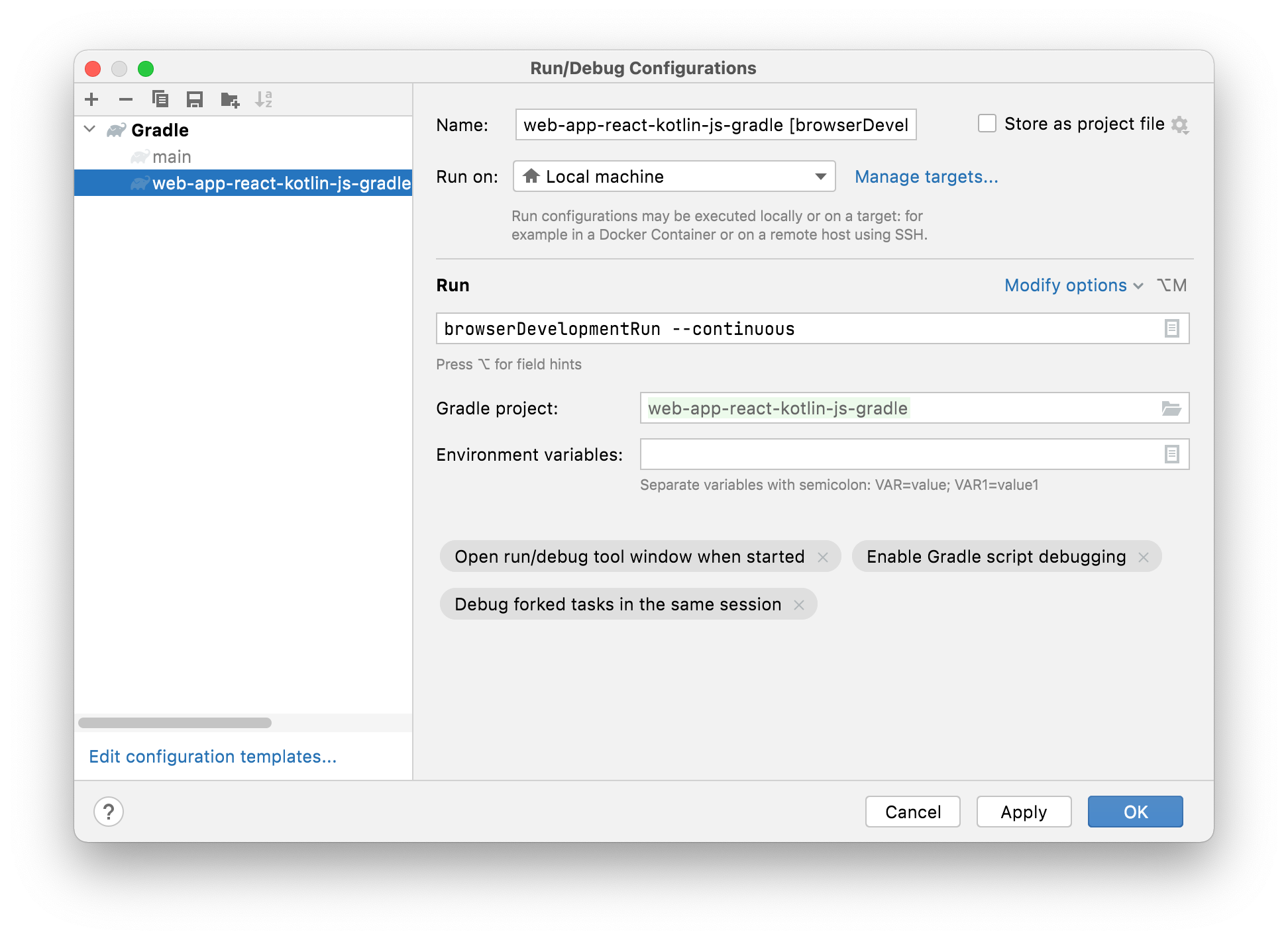 Adding the continuous flag to a run configuration in IntelliJ IDEA Adding the continuous flag to a run configuration in IntelliJ IDEA