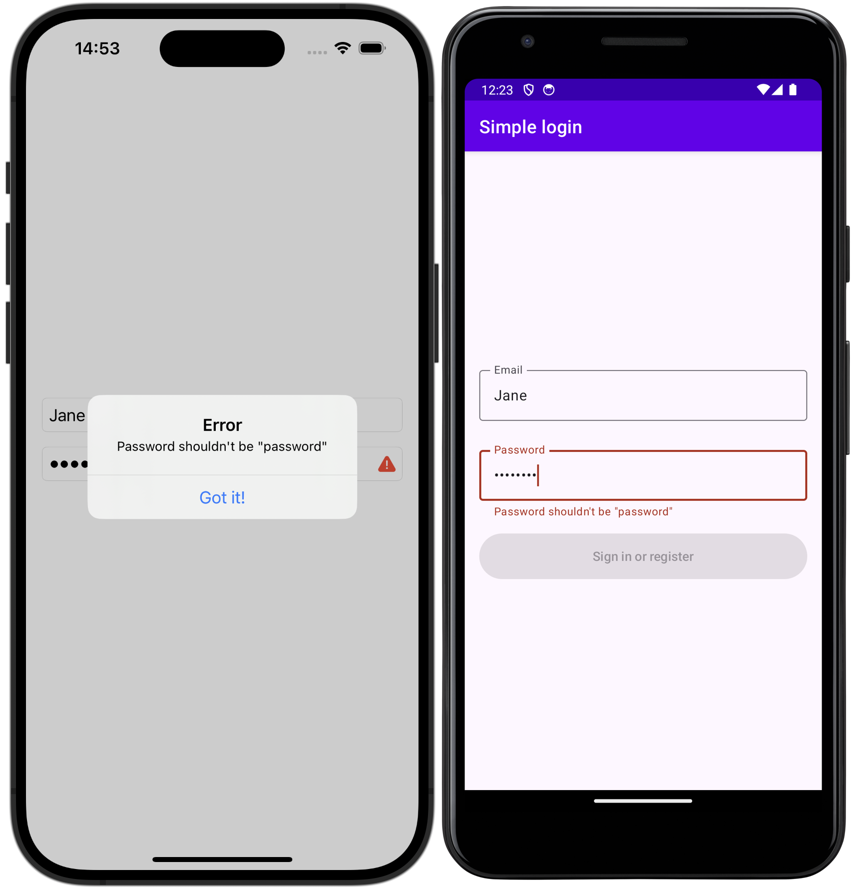 Android and iOS applications password error Android and iOS applications password error