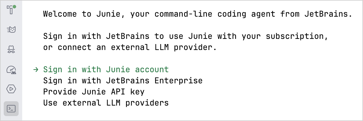 Junie CLI login prompt Junie CLI login prompt