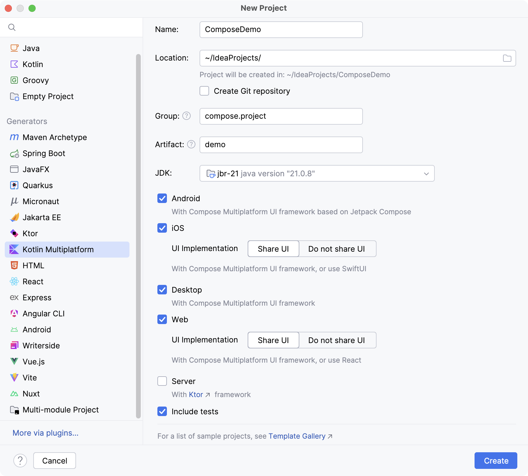 Create Compose Multiplatform project Create Compose Multiplatform project
