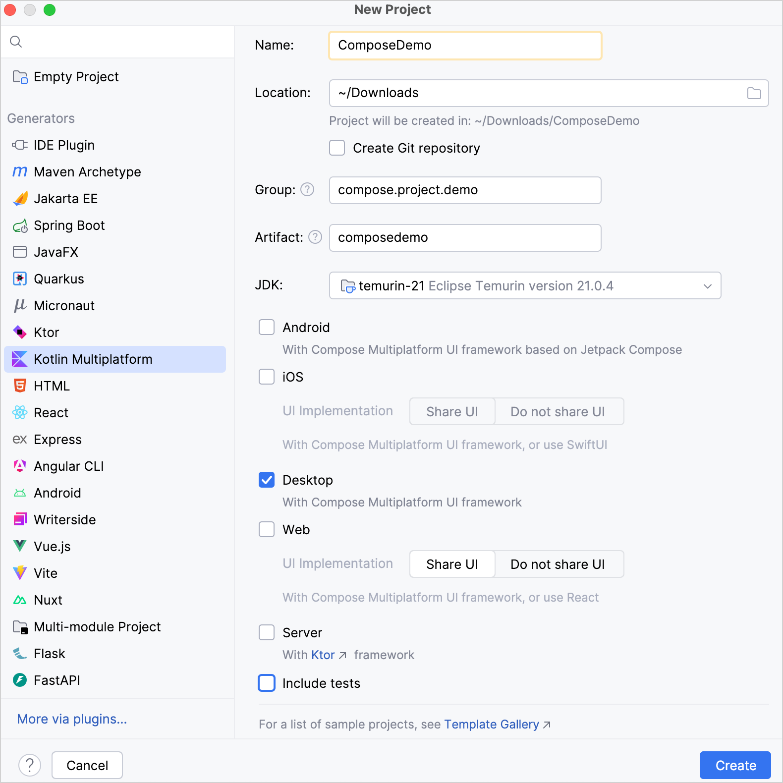 Create multiplatform project with desktop target Create multiplatform project with desktop target