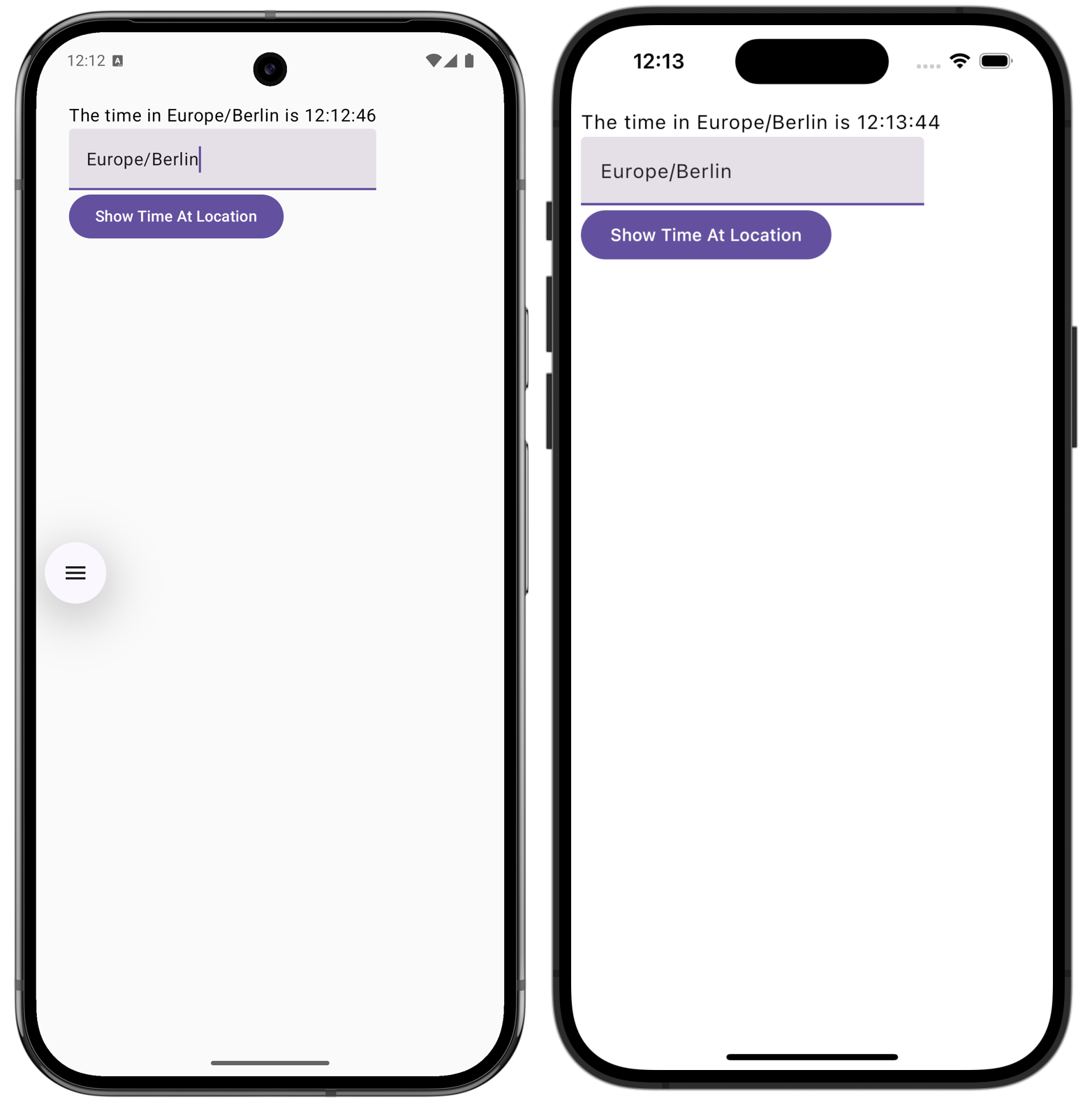 Time display in the Compose Multiplatform app on Android and iOS