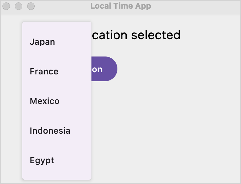 The country list in the Compose Multiplatform app on desktop