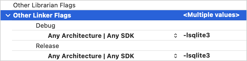 The result of correctly adding the linker flag to the Xcode project The result of correctly adding the linker flag to the Xcode project